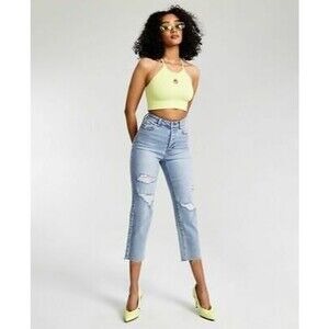 Vanilla Star Real Cheeky Straight Jeans Size 5 High Rise Ripped Blue NWT B61
